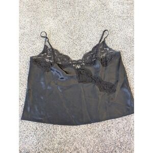 Y2K Victorias Secret Black Lace Trim Satin Cami Tank Top Womens Size M